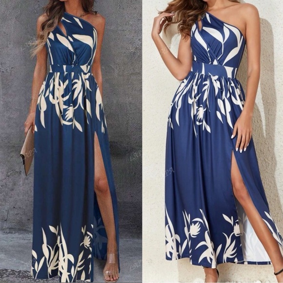 Boho Floral Print one shoulder split hem maxi Dress - Picture 1 of 2